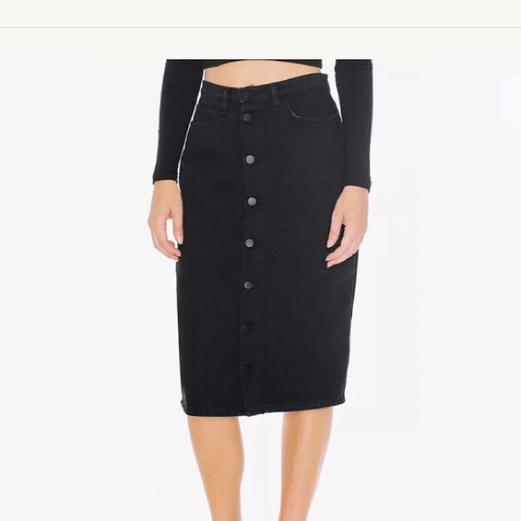 black denim skirt with buttons down the front